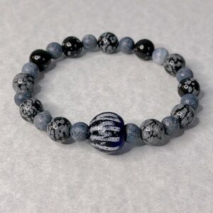 Denim Lapis Snowflake obsidian beaded bracelet Unisex